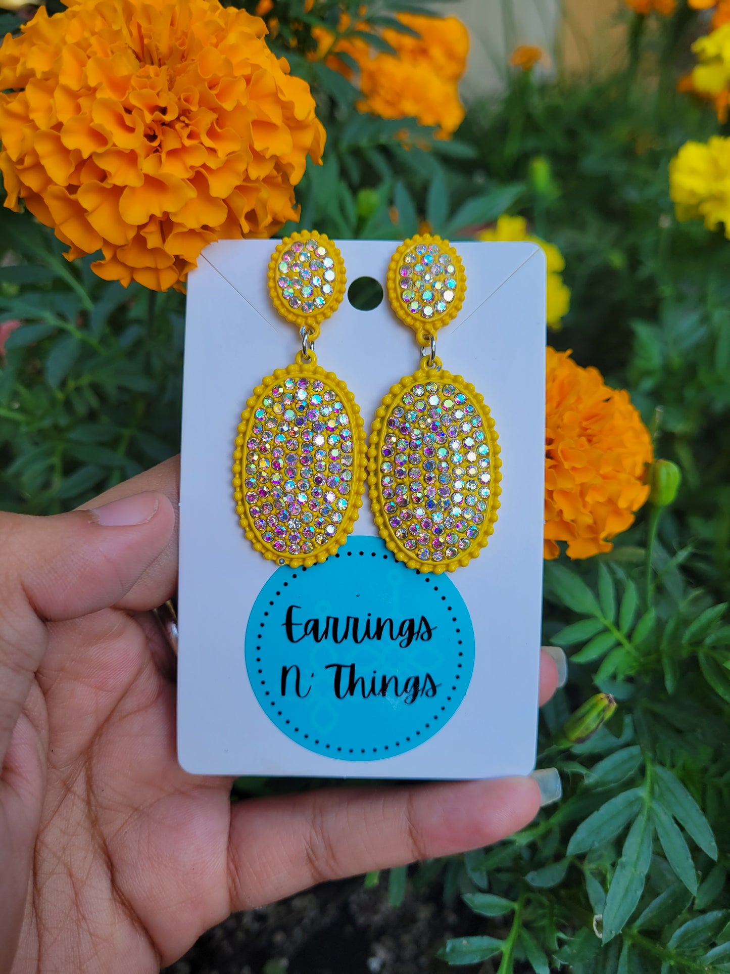 Double Rhinestone Stud Earrings (Yellow)