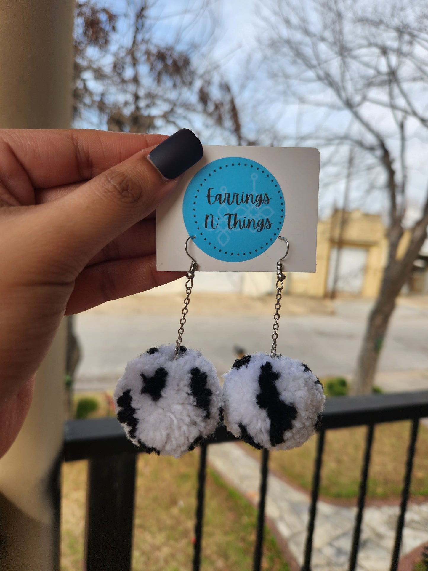 Pom-Pom Earrings (Cow)