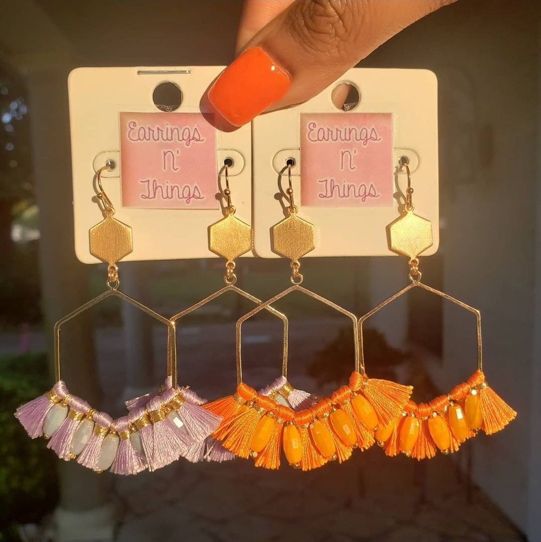 Hexagon Tassel Earrings