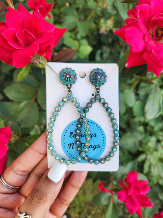 Rhinestone Teardrop Earrings (Turquoise)