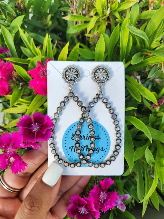Rhinestone Teardrop Earrings (Silver)