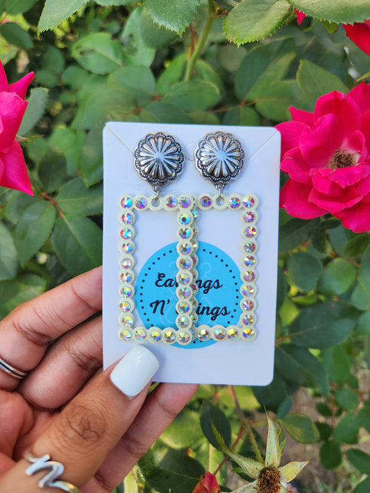 Rhinestone Rectangle Earrings (Ivory)