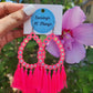 Rhinestone Tassel Teardrop Earrings (Hot Pink)