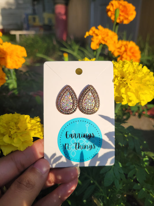 Rhinestone Teardrop Stud Earrings (Copper)