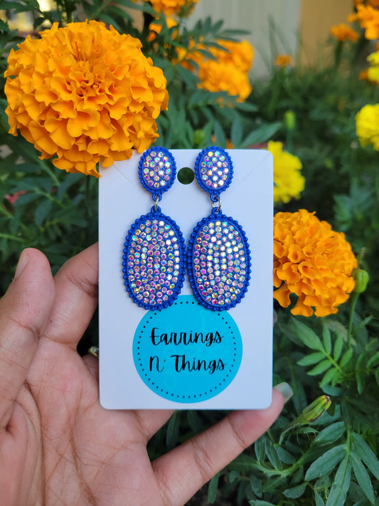 Double Rhinestone Stud Earrings (Blue)
