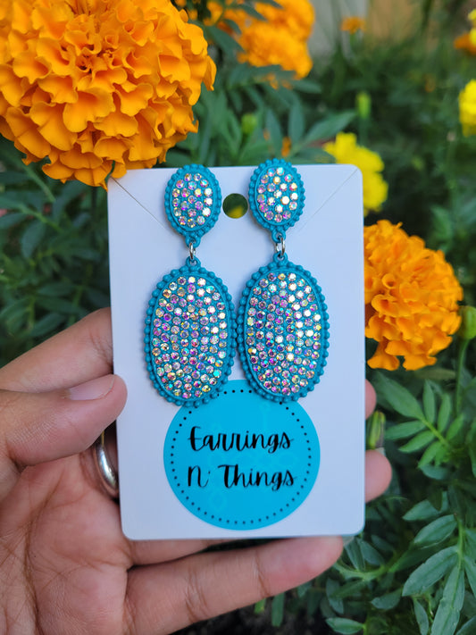 Double Rhinestone Stud Earrings (Turquoise)