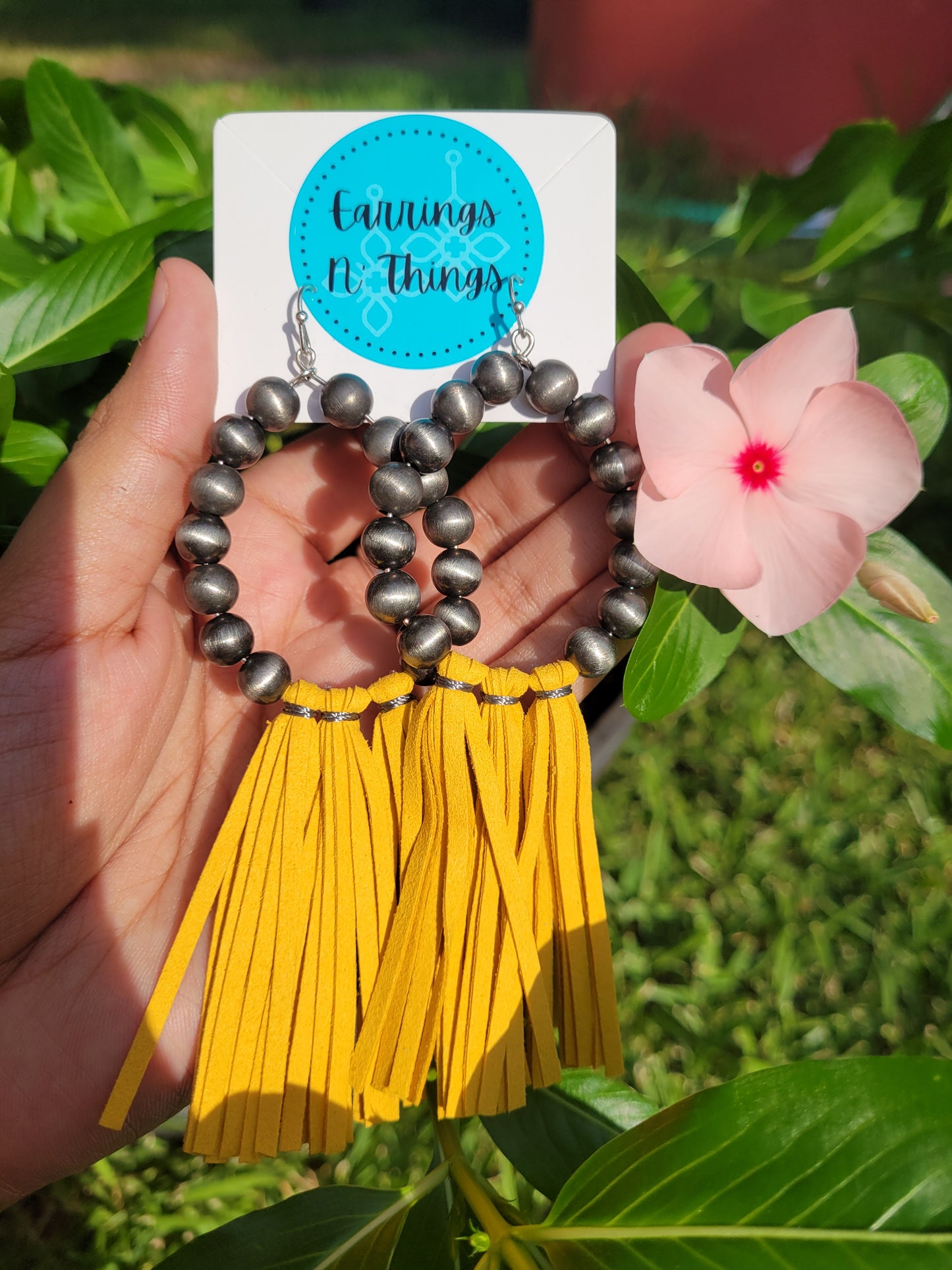 Beaded Tassel Earrings (Mustard)