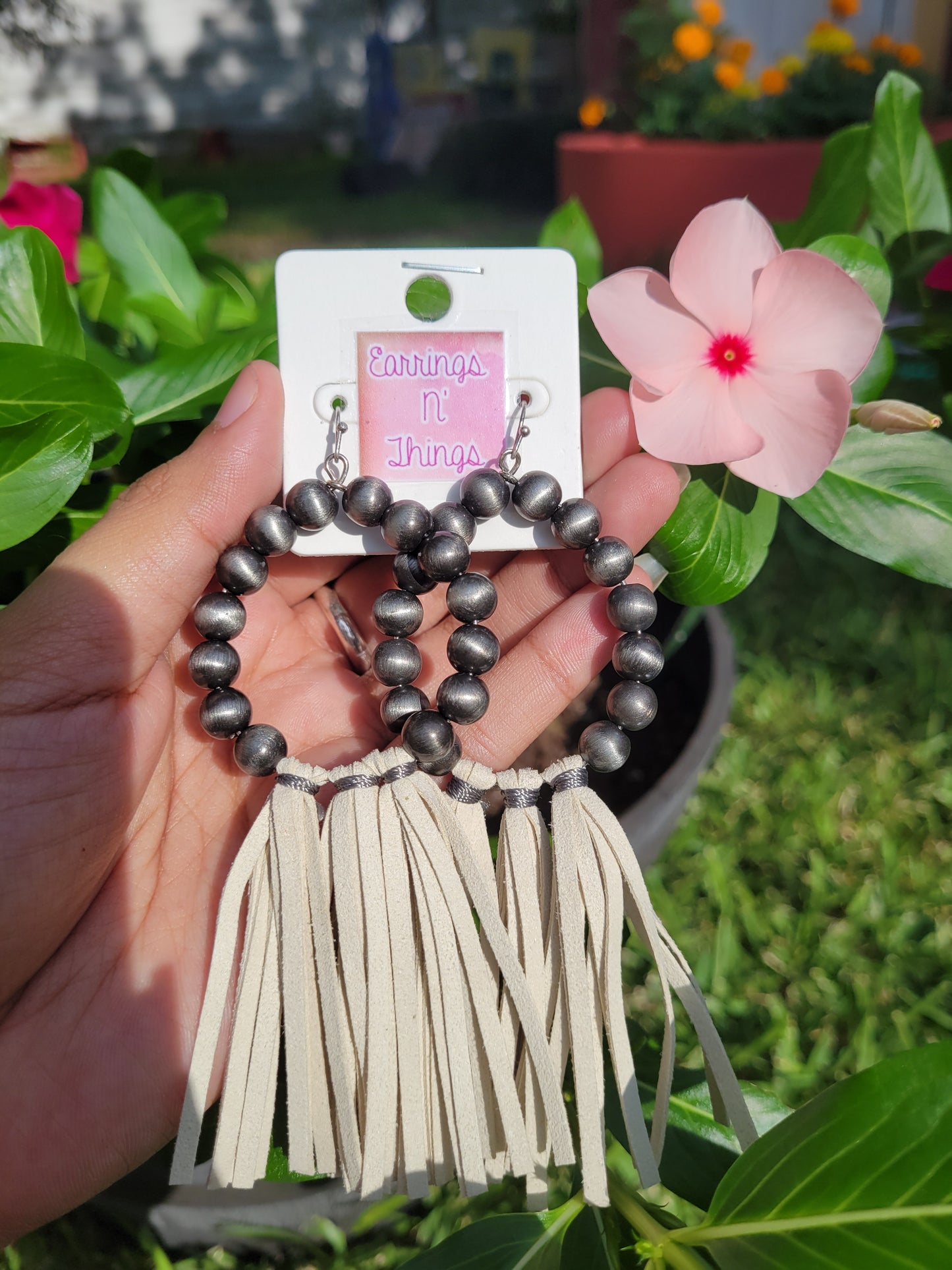 Beaded Tassel Earrings (Ivory)