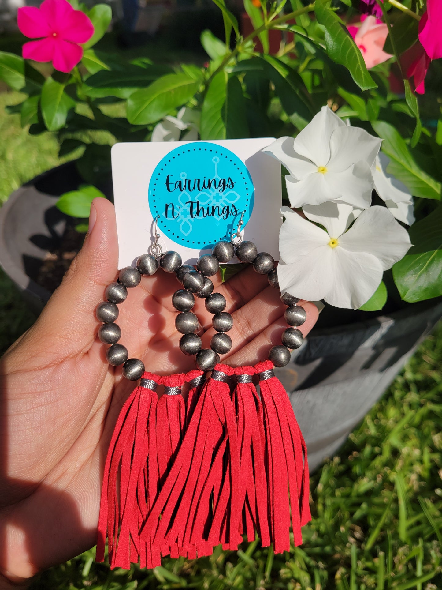 Beaded Tassel Earrings (Red)