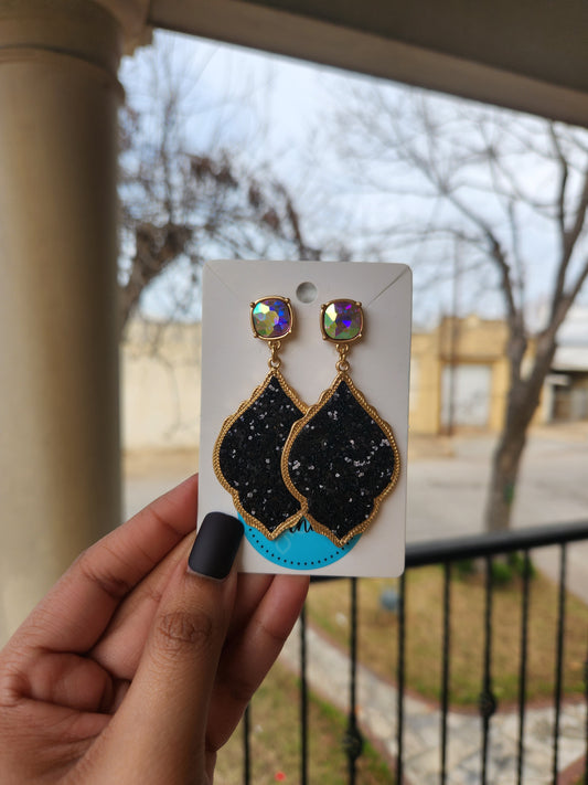 Glitter Leaf Earrings (Black)