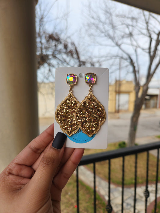 Glitter Leaf Earrings (Gold)