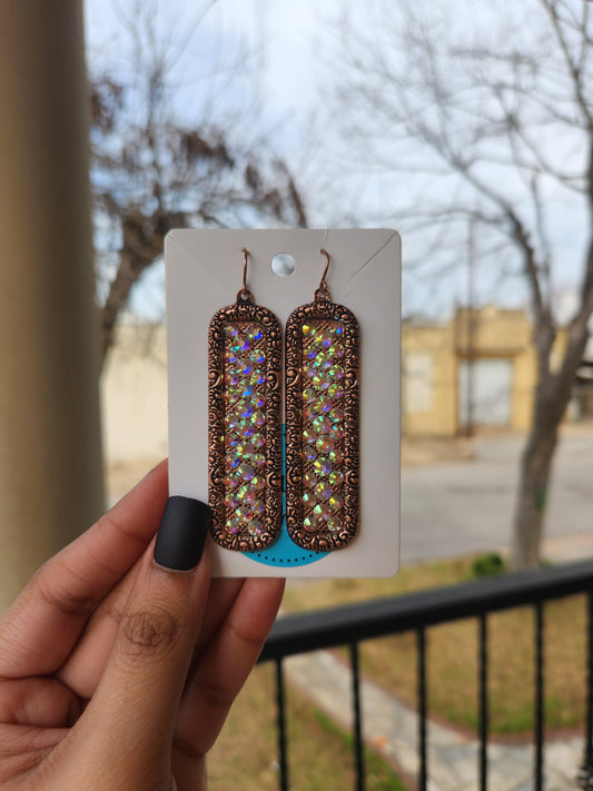 Rhinestone Bar Earrings (Copper)