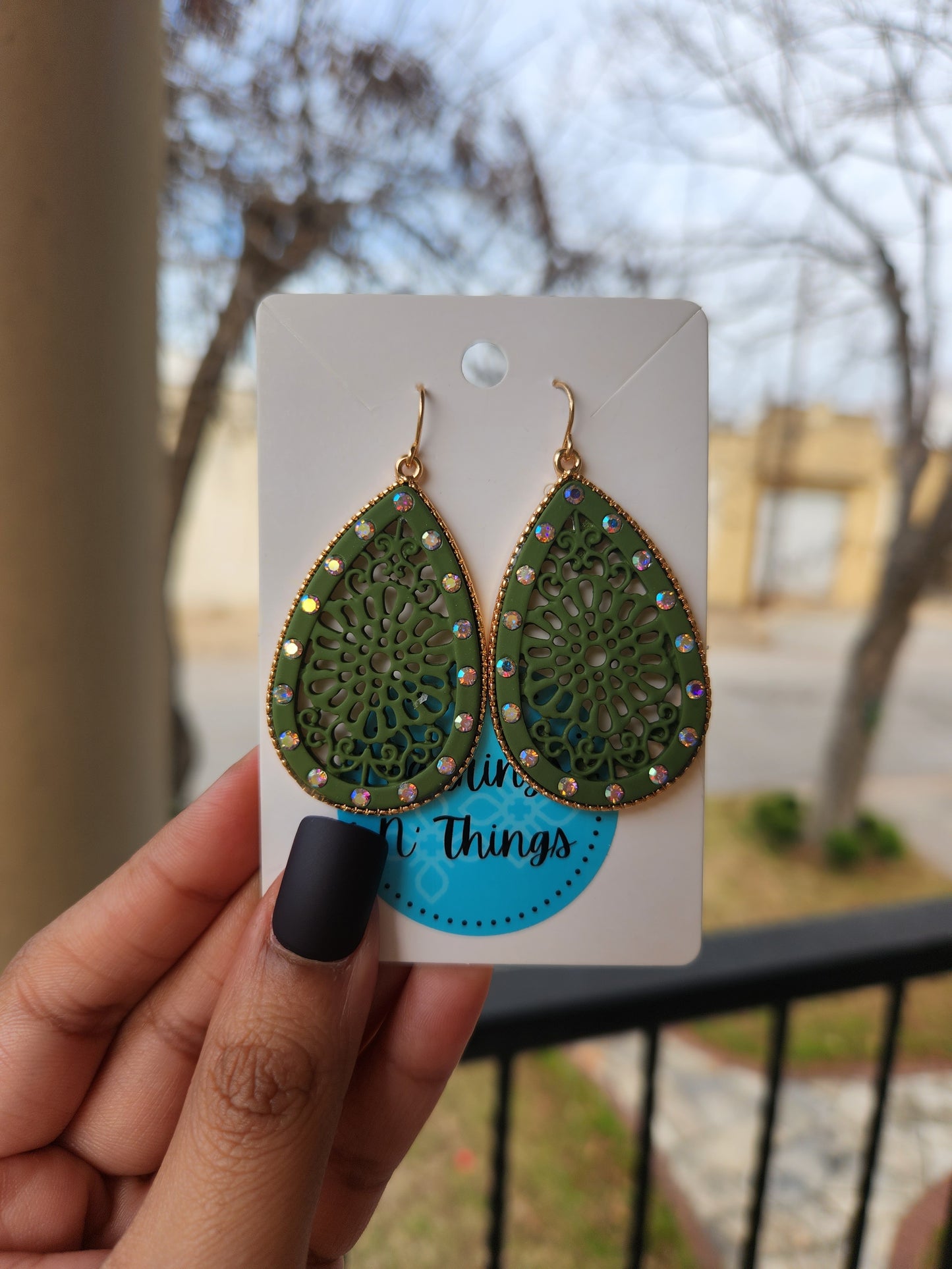 Filigree Earrings (Forest Green)