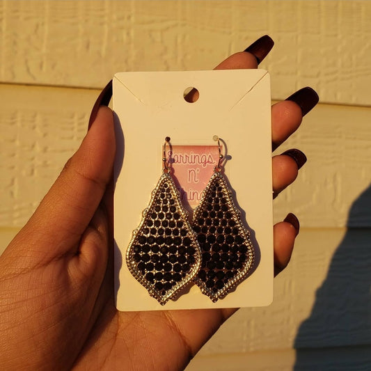 Rhinestone Chandelier Earrings (Black)