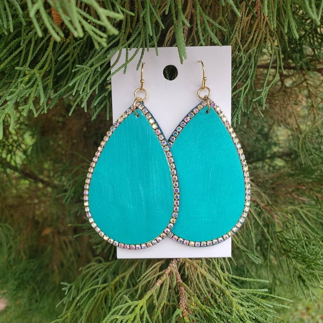 Faux Leather Teardrop Earrings (Turquoise)